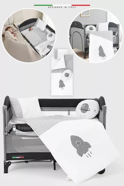 Set da gioco Life Space 6 pezzi con letto da parco per bambini e set letto grigio