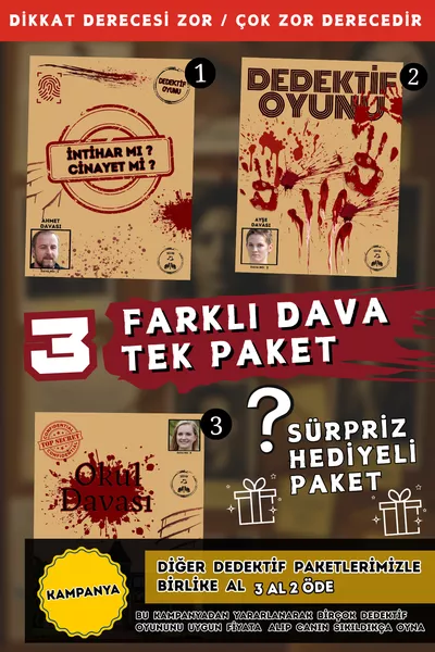 Detektivspiel Analyse - den Schuldigen finden - den Mörder finden - Geheimnis - 3er Set