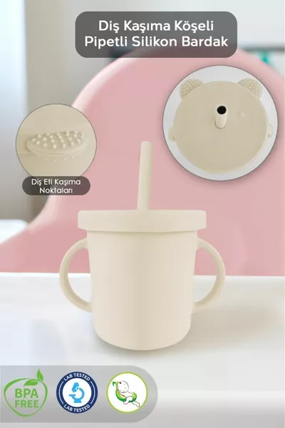 كوب تدريب للأطفال بغطاء محكم وشفاطة سيليكون، كوب تغذية للأطفال من السيليكون - بيج