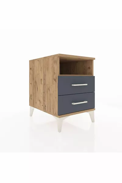 كرونوس كومودين ذو رف واحد ودرجين من خشب الصنوبر-أنترسايت