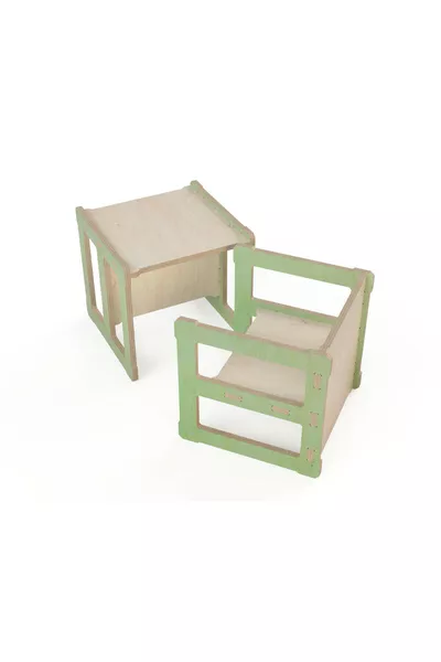 - طاولة وكرسي للأطفال: منتج خشبي طبيعي 2 في 1 بتصميم مونتيسوري وقص CNC