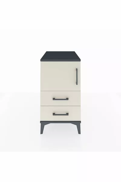 Comodino Kronos con 2 Ripiani, 2 Cassetti e 1 Anta, Antracite-Sabbia