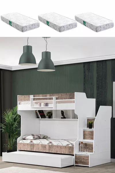 Bunk Bed, Brave Bunk Bed with Cradle - Walnut 3 Comfort Mattresses