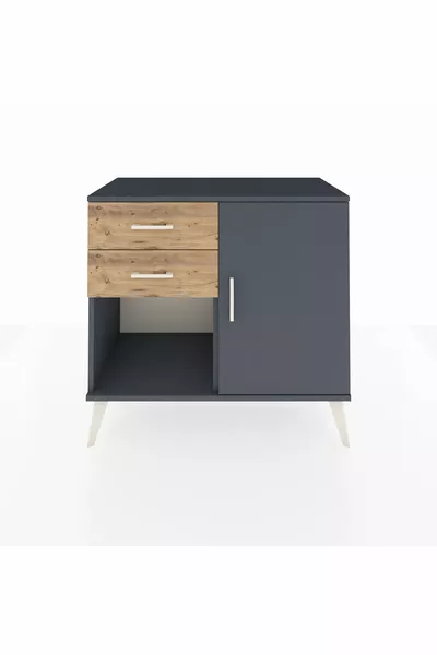 Hyperion Kommode mit einem Regal, 2 Schubladen und einer Tür, Anthrazit-Anthrazit/Kiefer