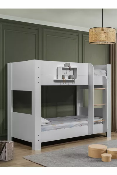 Кровать-чердак, двухъярусная кровать Delfino - белая