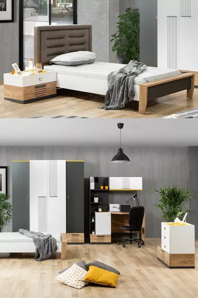 Relax Youth Room - 4-Door Wardrobe, Bed, Nightstand, Dresser, Desk