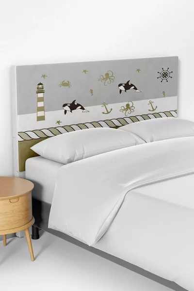 Kahverengi Çapa Desenli Çocuk Odası Yatak Baza Başlık Kılıfı 