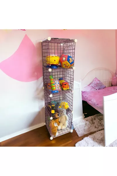 رف شبكي متعدد الاستخدامات بأربعة أقسام، لون وردي، سنتيمتر، للمطبخ، الألعاب، المخزن، رف التخزين