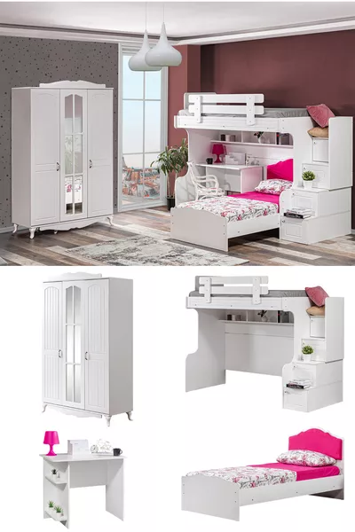 Кровать-чердак, водяная кровать-чердак, кровать, стол, шкаф с 3 дверцами