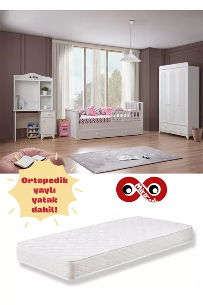 Camera da letto per bambini Mira Bianca / Compreso materasso ortopedico a molle