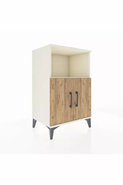 Hyperion Nightstand with 2 Shelves and 2 Doors Moonstone-Pine