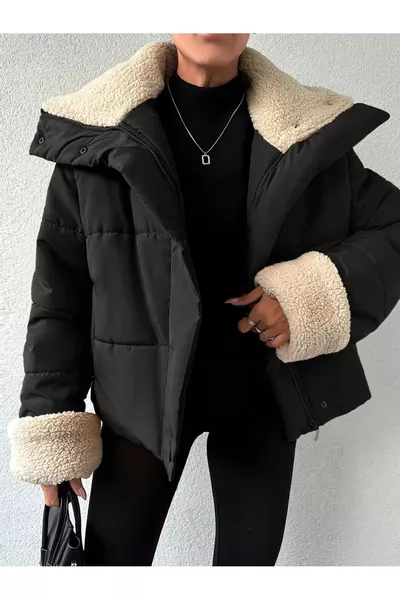 женская стеганая куртка с меховой отделкой