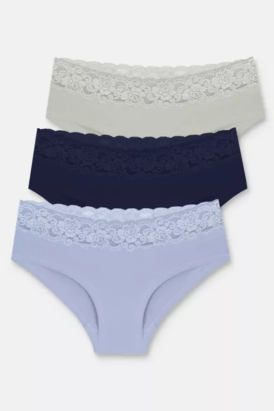 سروال داخلي هيبستر من القطن والدانتيل، مجموعة من 3 قطع