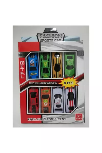 Set di 8 Piccole Macchinine da Corsa in Metallo Giocattolo
