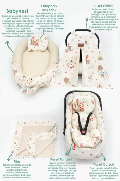 مجموعة سرير أطفال 6 قطع، مرتبة عربة الأطفال الأرثوبيدية، شرشف، غطاء، لحاف ومرتبة جانبية للأم، سلسلة الحيوانات