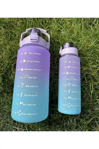 Paire de bouteilles d'eau motivantes 2 L, gourdes pour salle de sport, avec autocollant cadeau