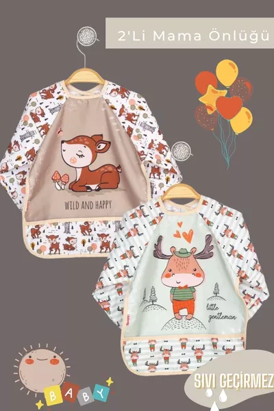 Bavetto impermeabile a maniche lunghe per pappa e attività, bavaglino impermeabile per bambini GEYİK - KARACA