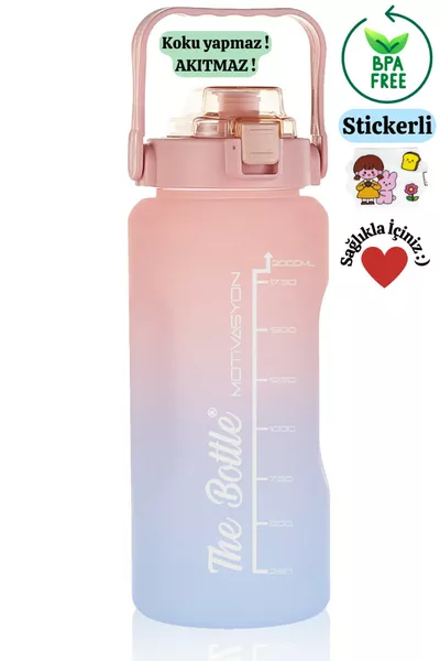 Bouteille d'eau motivante avec paille et autocollant, gourde ml (2L), sans BPA, pour salle de sport