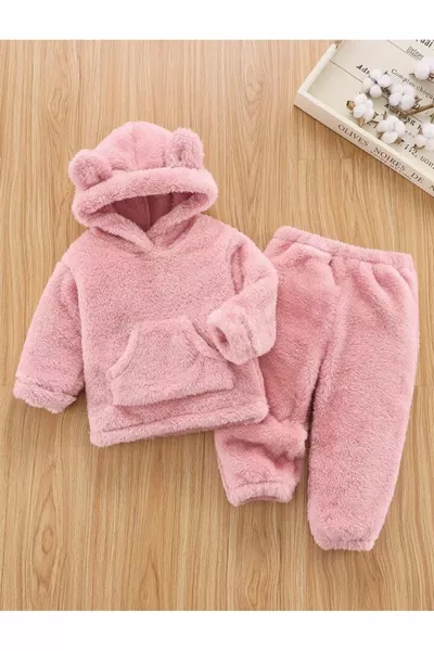 Unisex Plush Kids Top and Bottom Welsoft Set - Salmon