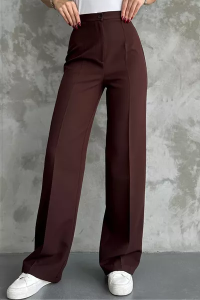 بنطال قماش كلاسيكي كريم عالي الخصر للنساء للموسم الجديد