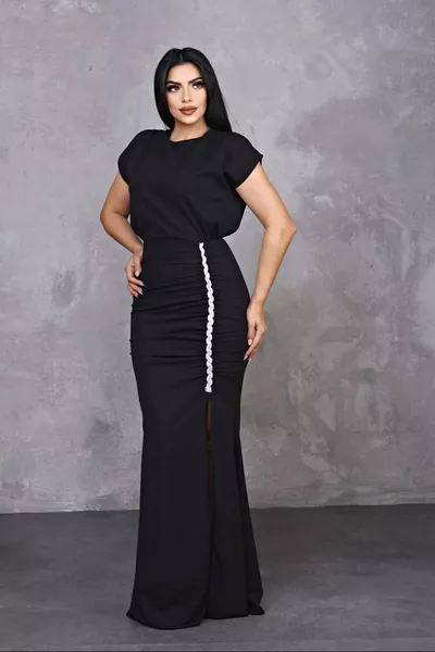 Scuba Krep Tasarım Kolsuz Balık Yırtmaçlı Abiye