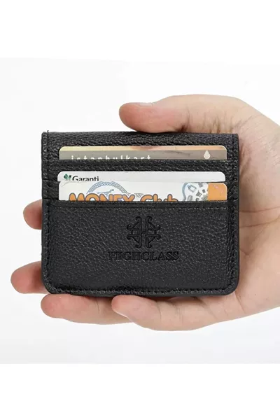 Deer Black Leather Wallet with Coin Compartment and Card Holder