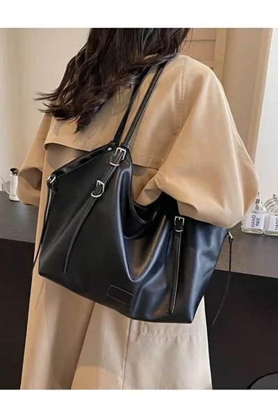 حقيبة نسائية يومية واسعة من الجلد الناعم مبطنة وسحاب