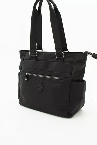 حقيبة يد وكتف نسائية سوداء اللون من قماش الساتان مقاومة للماء متعددة الاستخدامات وعينها كثيرة