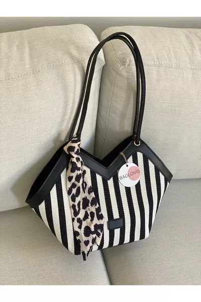 New Season Scarf and Straw Detail Women's Shoulder Bag