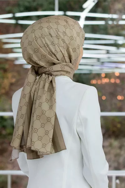 وشاح نسائي فاخر من حرير المدينة، بيج-4