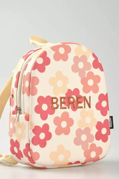 [نقوم بكتابة الاسم الذي تريدونه بالتطريز] - زهور لطيفة من 0-8 سنوات - حقيبة ظهر للأطفال ورياض الأطفال