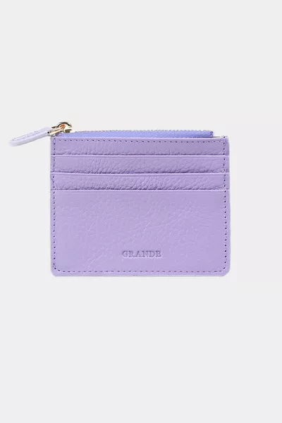 Portefeuille pour hommes et femmes en cuir véritable avec compartiment à monnaie zippé et porte-cartes, couleur lilas
