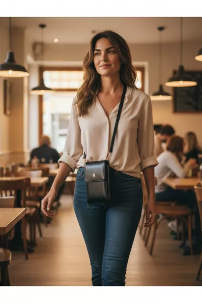 Castel Women's Black Crossbody Wallet Bag with Phone Compartment