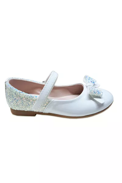 White Glitter Patent Leather Girls' Ballet Flats