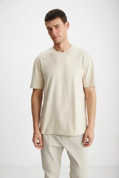 الرجال مزخرفة 3 قطع سميكة العادية  ٪ القطن العضوي لاسي / بيج / بيز تي شيرت