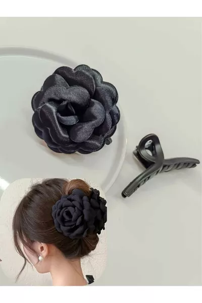 مشبك شعر بمشبك مزدوج الوجه على شكل وردة سوداء