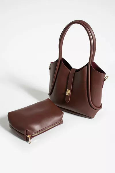 Women's Burgundy Zipper Two-Piece Crossbody Shoulder Bag