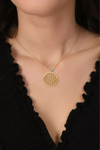 Women's  Sterling Silver Chain Gold-Plated Flower of Life Necklace