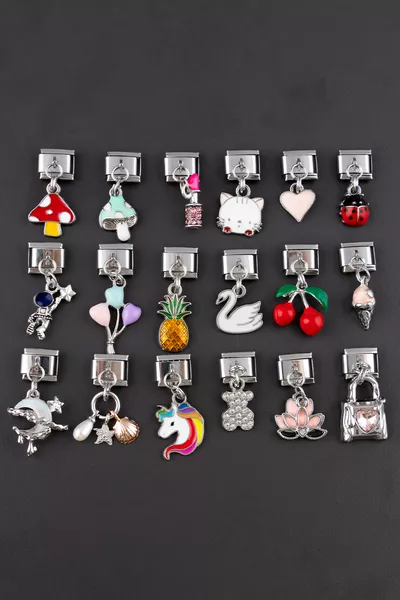 Moon and Butterfly Figurine Stainless Steel Italian Charm Bracelet Personalization Link 