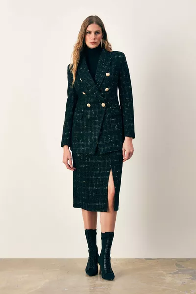 Jupe en tweed pailleté mi-longue - NOIR