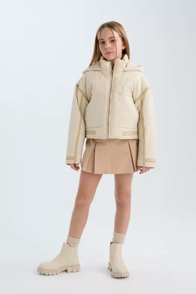 Girls' Waterproof Hooded Zippered Pocket Jacket SP