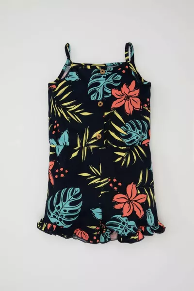 Meisjesbaby met print, korte tuinbroek met bandjes SM