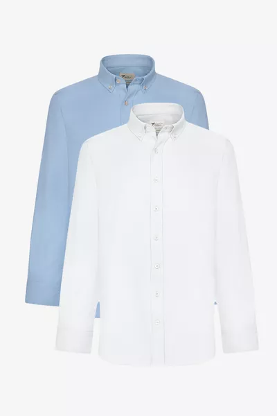 Мужская бело-голубая 2-шт. пакет рубашек из хлопкового оксфорда, легко гладятся, приталенный узкий крой