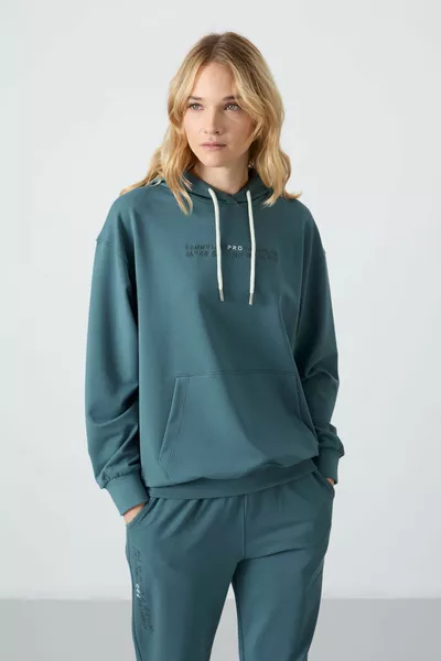 Forest Green Hooded Kangaroo Pocket Oversized Sweatpants Set with Elastic Cuffs for Women - 