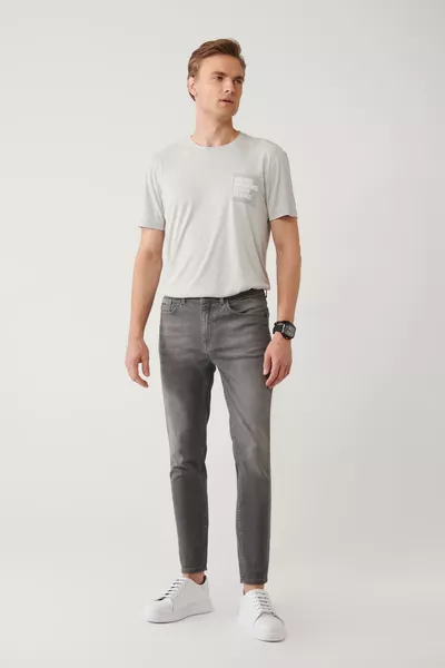Мужские серые джинсы Rio skinny с эффектом потертости и эластичной тканью 