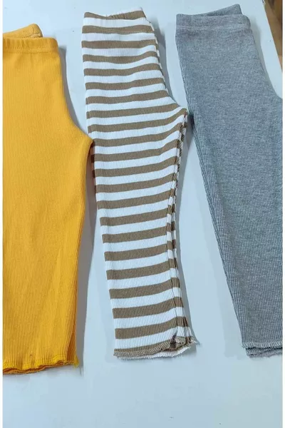 Collant elastici a costine per bambini, set da 3, singolo pezzo