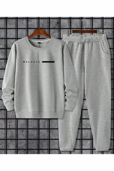 Мужской серый спортивный костюм Oversize Balance с коротким рукавом