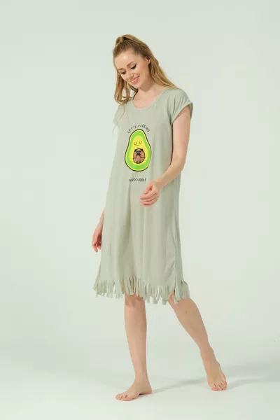 Avocado Muster Quasten Viskose Jersey Alltagskleid