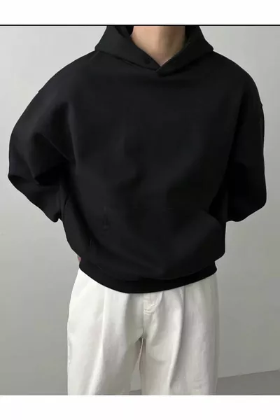 Black Hooded Kangaroo Pocket Sweatshirt Hoodie