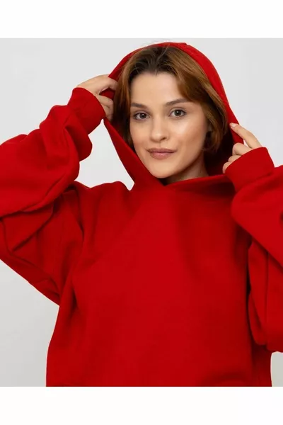 Unisex Red Hooded Oversized Sweatshirt